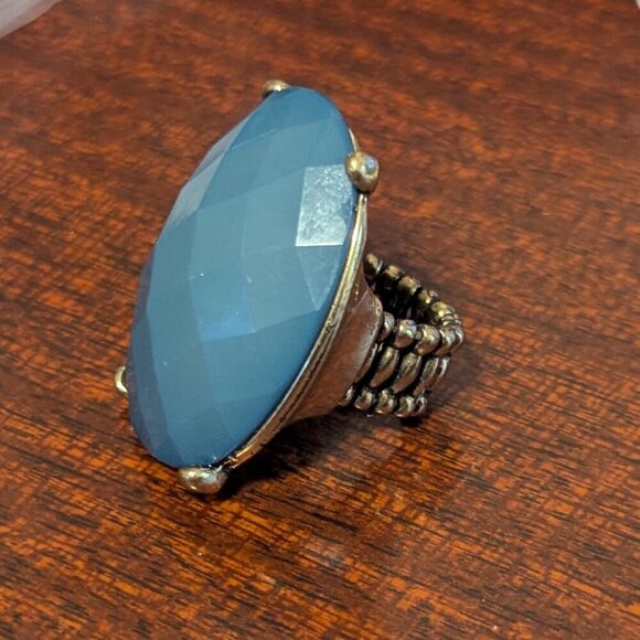 Bronze Blue Stone Diamond Cut Stretch Band Prong Bezel Adjustable Boho Statement - Picture 3 of 6